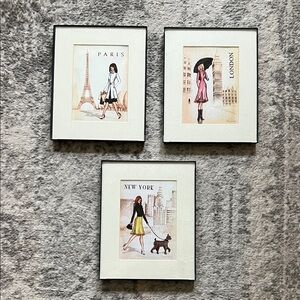 SET OF THREE FASHION CITY PRINTS WALL ART DECOR 8x10